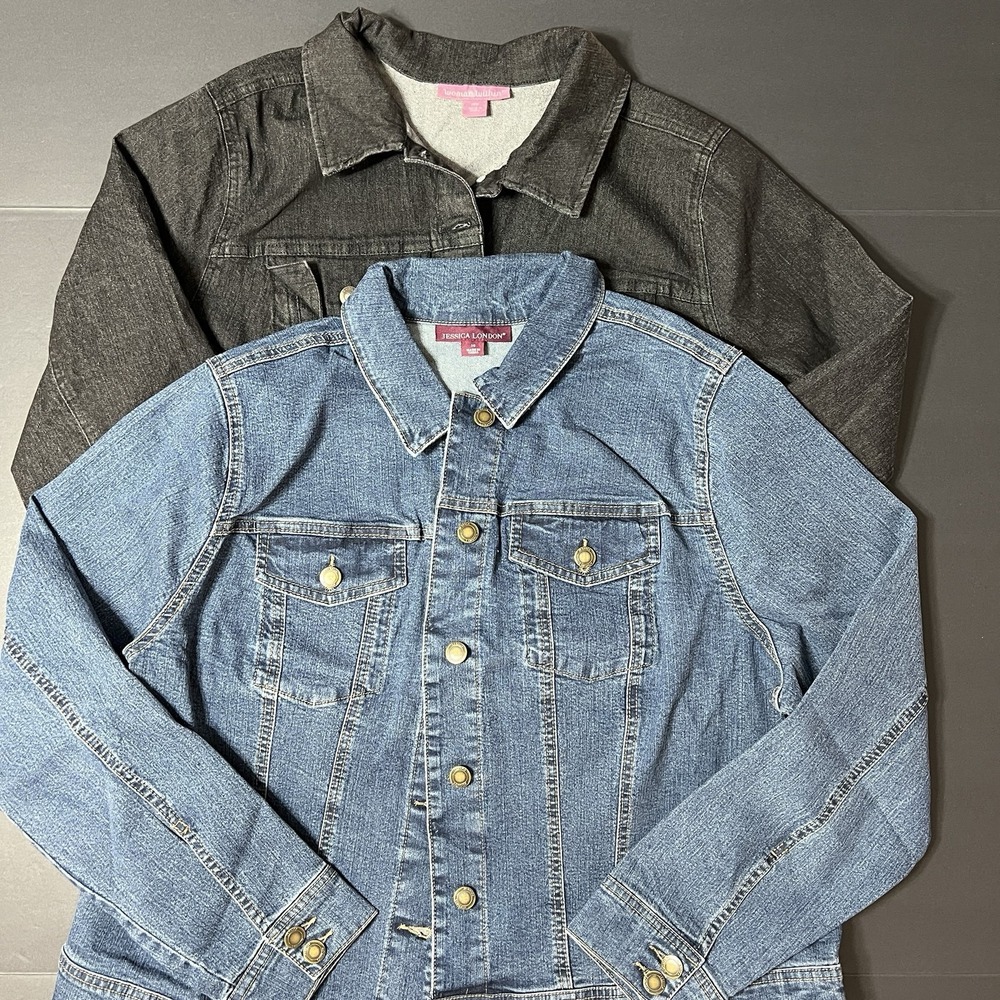 Woman's Denim Jacket Lot Of 2 Woman Within J.London Plus Size 16 Jean Y2K Biker